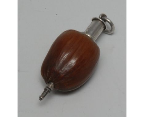 A Victorian silver mounted novelty 'kunstkammer' propelling pencil, formed from a nut, retailed by Thornhill &amp; Co, London