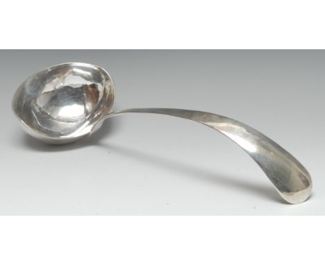 A 19th century Dutch silver soup ladle, 32cm long, Amsterdam marks