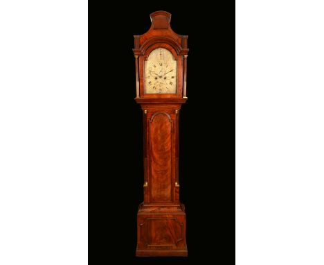 A George III mahogany longcase clock, 31cm arched silvered dial inscribed Robert Smith, London, Roman and Arabic numerals, St