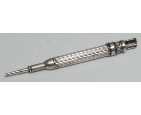 A Victorian silver coloured metal novelty combination pen and propelling pencil, fluted grip, 10cm long, Sampson Mordan &amp;