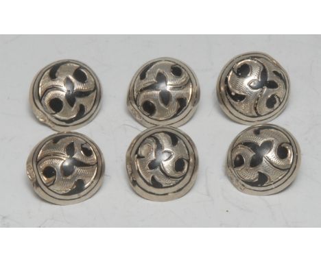 A set of six Russian silver and niello buttons, 1.5cm diam, 19th century