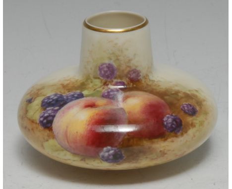 A Royal Worcester compressed ovoid vase, painted by C H Chivers, signed, with peaches and blackberries, on a mossy ground,  g