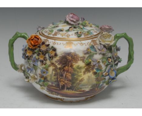 A 19th century Meissen Named-View ovoid vase and cover, Yorkshire, painted with a Picturesque landscape, the verso well-paint