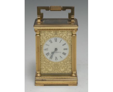 An early 20th century lacquered brass carriage timepiece, 4.5cm circular enamel clock dial inscribed Mappin &amp; Webb Ltd, R