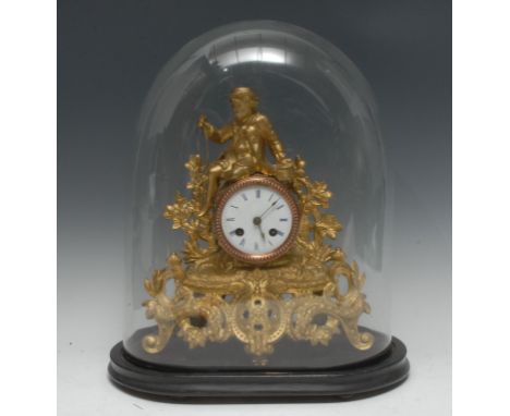 A 19th century French Rococo Revival gilt-metal mantel clock, 8cm circular enamel dial inscribed with Roman numerals, twin-wi