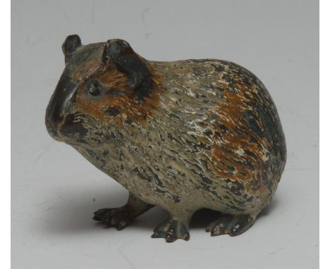 An Austrian cold painted bronze, of a guinea pig, 7cm long, marked Geschutzt, Vienna c.1900