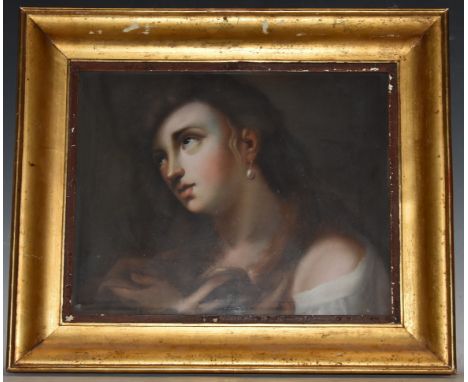 French School (possibly 18th century)Portrait of Madeleine, wearing a pearl earringpastel on linen , 34cm x 43cm