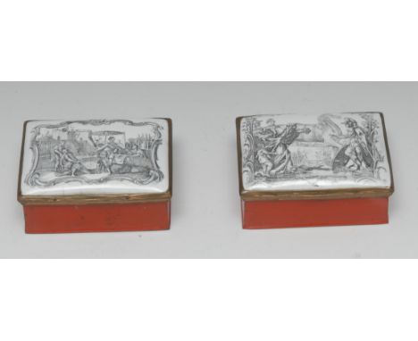A rare and early George III Birmingham enamel and Toleware table snuff-box, the hinged cover transfer-printed in black with A