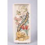 A Moorcroft rectangular pin dish with "Trial 7/9/95" mark to base, 8" wide