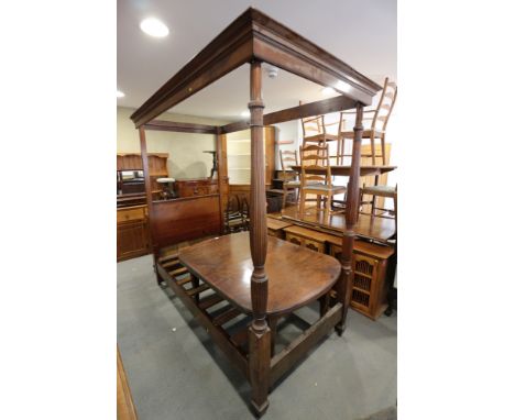A Heal's Edwardian single four-poster bed of Sheraton design with reeded columns 84"h x 50"w x 85 1/2" deepCondition:Small bi