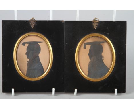 Two early 19th century portrait silhouettes, academics, 3 1/4" x 2 3/4", in ebonised framesCondition:Slight discolouration, s