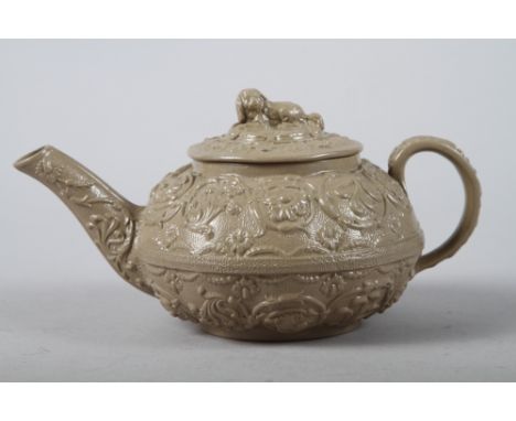 An early 19th century Wedgwood slip cast teapot, 3 3/4" high 