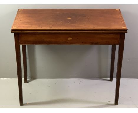 FOLDOVER CARD TABLE - circa 1830, mahogany with Sheraton style fan inlays and boxwood stringing, 71cms H, 91cms W, 90cms D (o
