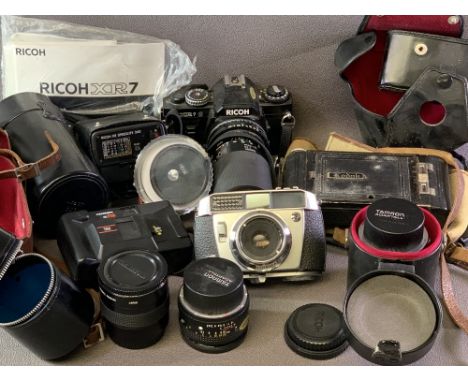 CAMERA EQUIPMENT - Balda Matic-Prontormat cased camera, Ricoh XR7 camera, vintage Kodak camera, Tamron lenses ETC