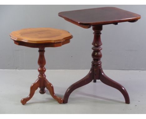OCCASIONAL TABLES - mahogany tilt top on turned and tripod support, 75cms H, 60cms W, 48cms D and a reproduction Italian styl