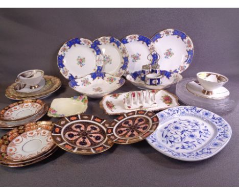 DRESDEN IRONSTONE PLATE, two Royal Crown Derby Imari side plates, vintage Aynsley dessert ware and other items of china and g