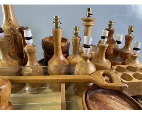 TREEN - fabulous assortment of turned wooden lamp bases and other items of treen