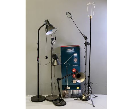 LIGHTING - modern standard adjustable lamps, anglepoise type table lamp, vintage rise and fall standard lamp ETC E/T