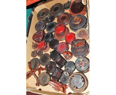 A box of assorted early 20th century and later Chinese hardwood and other jardiniere / vase stands