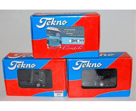 *Three* various boxed Tekno 1:50 scale tractor units, to include a No.1100A WH Malcolm Scania 111, a No.9000 Tekno Basis V8 M