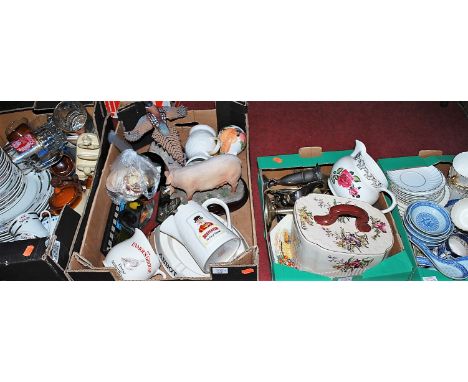 Four boxes of miscellaneous items, to include Wade Famous Grouse Scotch Whisky advertising water jug, Victorian cheese dish, 