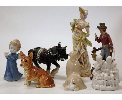 A small collection of miscellaneous items, to include Spanish porcelain figure of a recumbent dog, Melba style horse, Spanish