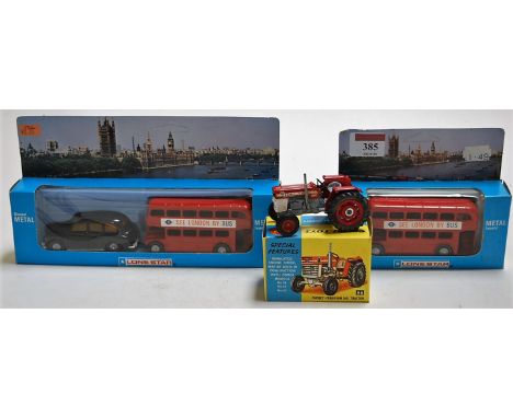 A Lonestar diecast metal model of a bus and taxi, with original packaging, together with a Lonestar diecast metal London Bus,