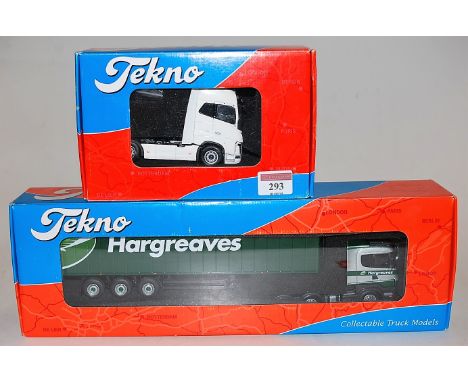 Two boxed Tekno 1:50 scale road transport diecast, to include No.TB7400A Volvo FH Globe Excel tractor unit, and a No.093084B 