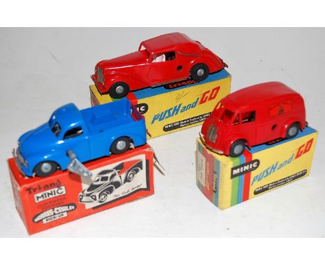 Two boxed Triang Minic scale model toys push and go models to include Armstrong Siddeley and Royal Mail van, together with a 