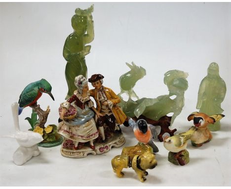 A small collection of miscellaneous figures, to include Royal Worcester goldfinch, Royal Worcester goldcrest, Continental por