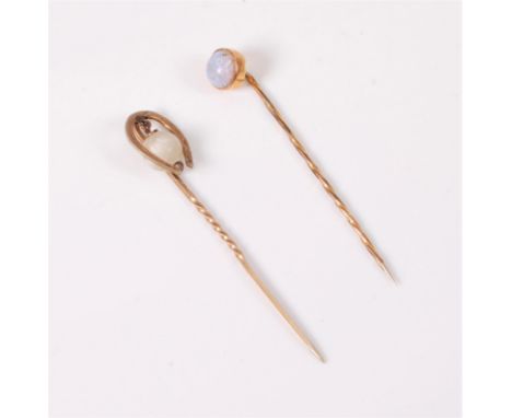 A faux opal stick pin and a horseshoe and faux gem stick pin (2)