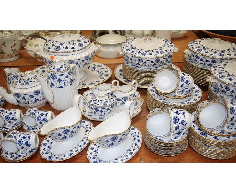 An extensive Copeland Spode  12 place setting tea and dinner service in the blue Colonel pattern to include vegetable tureens