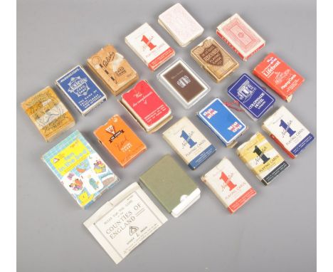 A box of playing cards &amp; card games. Includes De La Rue's Record playing cards, Waddington's Lexicon card game, Cow &amp;