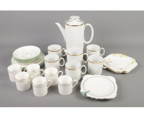 A small box of bone china teawares. Includes Thomas, Royal Worcester Contessa, Grafton etc.  