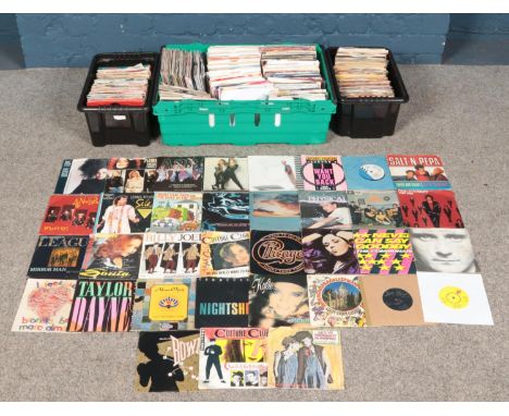 Three boxes of assorted single records. To include Kylie Minogue, The Beatles, The Rolling Stones, Commodores, Culture Club, 