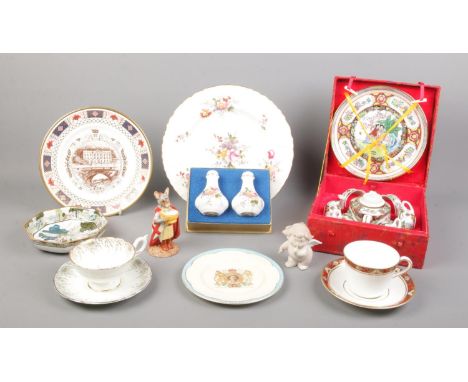 A good collection of ceramics, to include boxed Oriental tea set, Clarice Cliff coronation plate, Royal Crown Derby Cloisonne