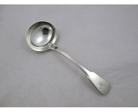 A George III silver fiddle pattern sauce ladle, London 1818 by William Chawner, 18cm long, 2.23ozt, 69.3g