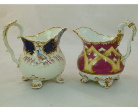 Two H & R Daniel porcelain cream jugs, Shrewsbury upright shape and Shell shape variation B, the first with four acanthus lea