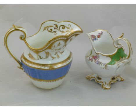 An H & R Daniel porcelain milk jug, Second Gadroon shape, with scroll handle and panelled body, decorated with a blue band to