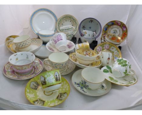 A collection of 17 mainly 19th century English porcelain cups and saucers and trios - Part of a Private owner collection
 CON