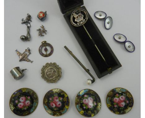 A quantity of silver jewellery comprised of a Victorian Isle of Man brooch, a pair of mother of pearl, seed pearl and enamel 