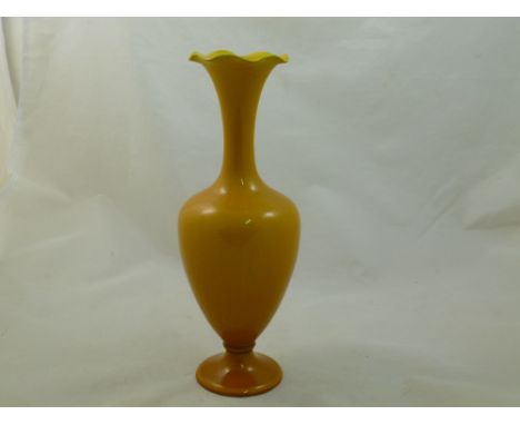 A yellow ground Linthorpe Pottery vase with flared wavy rim, numbered 1637 to the base, 27.5cm high - Part of a Private owner