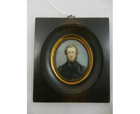 J Godet, 19th century oval portrait miniature on ivory of a gentleman, signed and dated 1841, 6.25cm x 5cm, within gilt mount