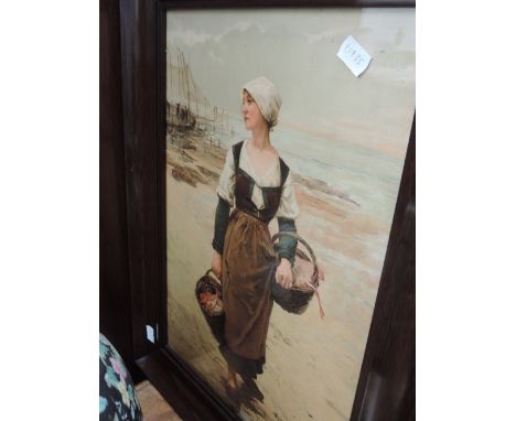 A 19th Century print, fisherwoman 