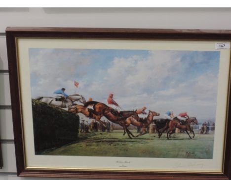 A horse racing print, 'Bechers Brook' after Alan Fearnley, bearing indistinct signature 