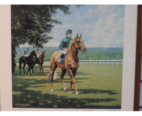 A horse racing print, after Roy Miller, Generous and Alan Munro, Ascot 1991, signed, 127/500