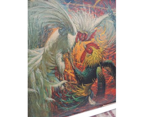 A vintage print, cockfighting etc
