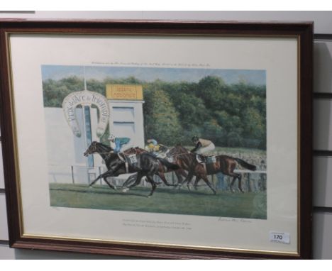 A horse racing print, after Richard Stone-Reeves, Detroit defeats Argument, Ela-Mana-Mou and Three Troikas. The Prix de l'Arc