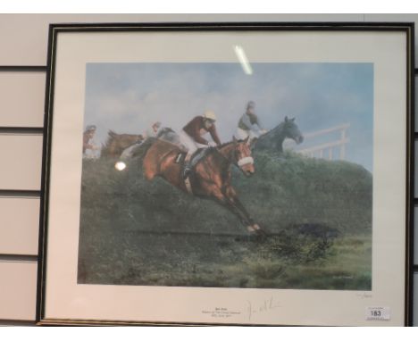 A horse racing print, after David French, Red Run, indistinctly possible Ginger McCain, 2611/3000