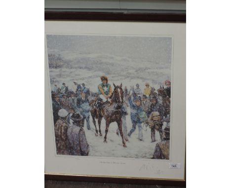 A horse racing print, Cheltenham's Winter Scene, indistinctly signed, 137/750